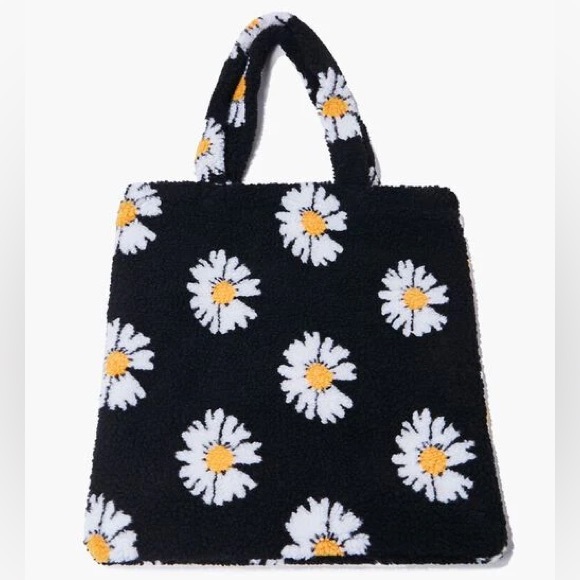 Forever 21 Handbags - Furry Floral Black Tote Bag